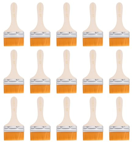 sourcing map Lot de 15 pinceaux de peinture en nylon plat de 7,6 cm avec manche en bois pour peinture, bricolage, peinture au latex, meubles, armoires, clôtures, orange