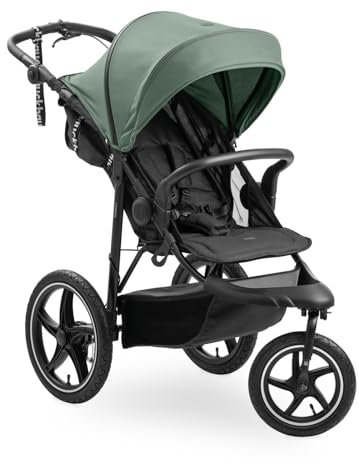 hauck Runner 3, Jungle Green - Dreirad Kinderwagen Buggy mit XL Lufträder, Federung, Handbremse, XL Sonnenverdeck, Netzfenster, Korb mit Deckel, Liegeposition, Getränkehalter, ab Geburt bis 22 kg