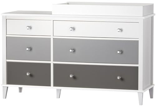 Dorel Home Furnishings Poppy 6 drawers Dresser with Changer White/Grey, 48x136x90cm (DxWxH)