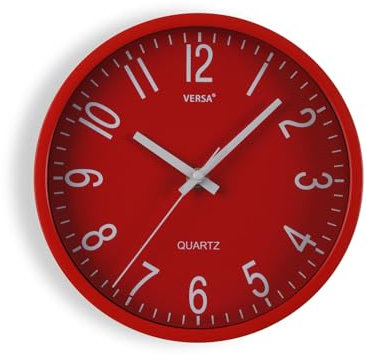 VERSA Raven Orologio da Parete Silenzioso e Decorativo, per Cucina, Soggiorno o Sala da Pranzo - Facile da Leggere, Misure (H x L x L) 20 x 4,3 x 20 cm, Polipropilene, Rosso