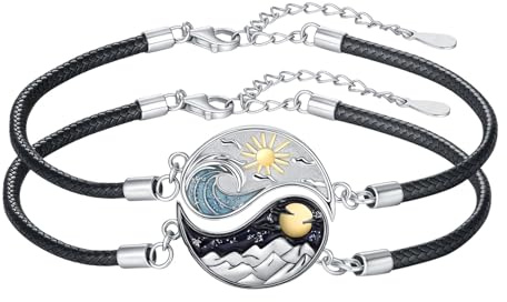 OHAYOO Yin Yang Bracelet en argent sterling 925 avec arbre de vie/montagne pour couple couple Yin Yang Bijoux pour 2 paires Femme Homme, Eine Grösse, Argent sterling, Pas de gemme