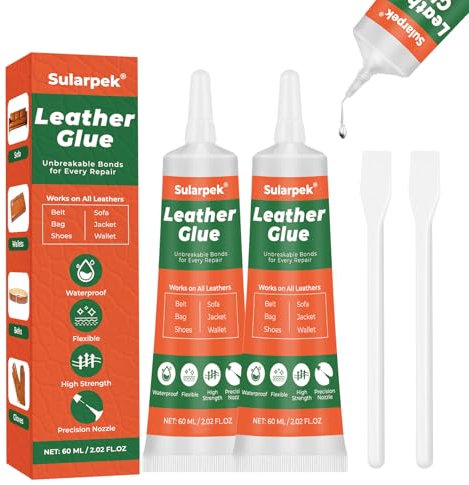 Sularpek 2 * 60 ml Pegamento de Cuero Adhesivo, Transparencia Resistente al Agua, Pegamento para Cuero para Carteras, Asientos de Coche, Zapatos, Bolsos y Sofás