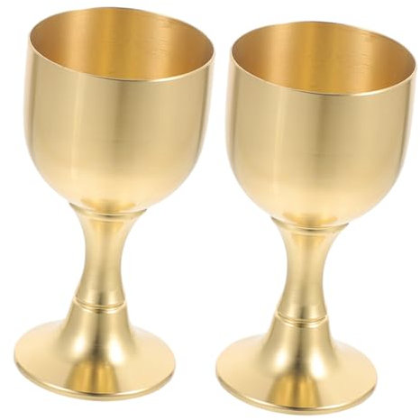 CIYODO 2pezzi Calice in Ottone Vintage Per Eucaristia e Cerimonie Religiose Coppa Da Offerta Da Tavolo in Metallo Durevole e Facile Da Pulire Elegante Calice Decorativo Per Altare e Uso