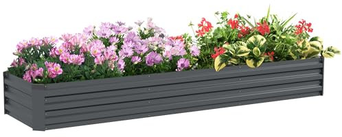 Outsunny Huerto Rectangular Cuadrado, arriate Elevado de Acero galvanizado, Base Abierta, Jardinera con Esquinas Protectoras, 240 x 60 x 30 cm, Gris Oscuro