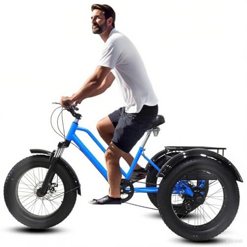 Kcolic Tricycles Gros Pneus avec Panier pour Adultes, Vélos Croisière 3 Roues, 20 Pouces, 7 Vitesses, Cadre Acier Au Carbone, Tricycles Dexercice pour Hommes Et Femmes A,20in7