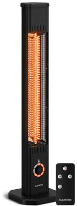 Klarstein Infrared Heater 2000W – Free Standing & Wall Mounted, Outdoor IP65, 8 Heat Levels, Remote Control, Tip Over Protection, Silent IR Patio Heater for 15 m²