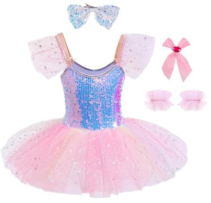 Lito Angels Robe de Ballet Tutu Fille, Justaucorps à Sequins, Tenue de Danse Classique, Rose/Violet, 2-12 Ans