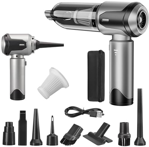 uxen Aspiradora Mano Coche Potente Aspirador, Aspiradora de Mano Sin Cable, Portatil Mini Aspirador, Ideal para el Coche y el Hogar, Plateado
