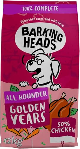 Barking Heads Complete Dry Dog Food 12kg - Senior All Hounder Golden Years Chicken - Natural Senior Recipe with Joint Support - Vet Approved