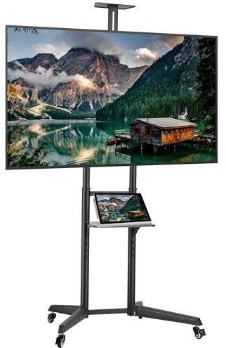 ProperAV Mobile TV Trolley Stand on Wheels 37 40 43 48 49 50 55 60 63 65 70 Max Load 50kg Max VESA 600x400