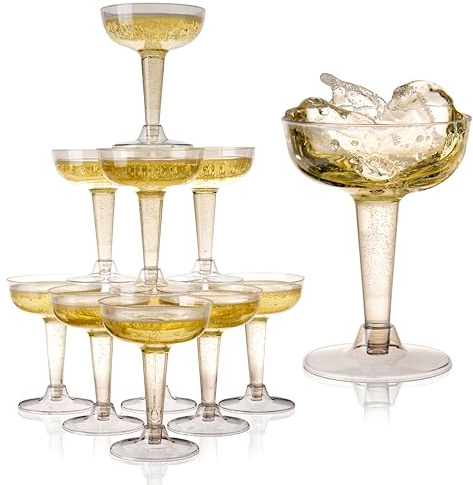 True Party Disposable Plastic Champagne Coupe Glasses Cocktail Set, Durable Home Wine Bar Accessories for Birthday Wedding, 5 oz Set of 20