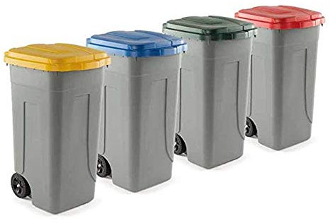 Mobil Plastic Kit 4 bidoni raccolta differenziata 100 lt. Giallo + Blu + Rosso + Verde | 4 Pattumiere con ruote incluse | Secchi Spazzatura 100 Lt | Contenitori Rifiuti