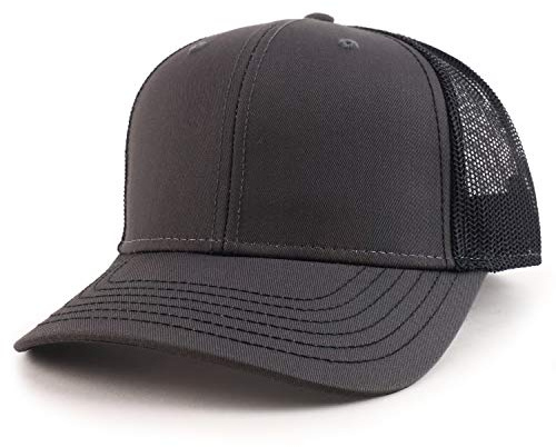 Armycrew Oversize XXL Low Profile Two Tone Mesh Back Trucker Baseball Cap - Charcoal Black - 2XL