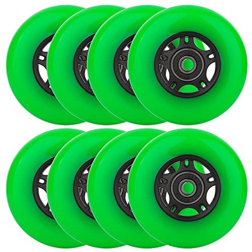 WHEELCOME Inline Skate Wheels Outdoor & Indoor Blade Roller Skate Wheels 85a Roller Hockey Wheels w/Bearings ABEC-9 for Scooter Luggage Repair, 64mm 70mm 72mm 76mm 80mm Dia, 8-Pack (Green, 80mm)