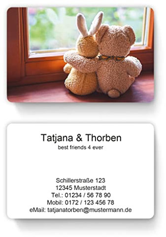 100 Visitenkarten, laminiert, 85 x 55 mm, inkl. Kartenspender - Design Freundschaft