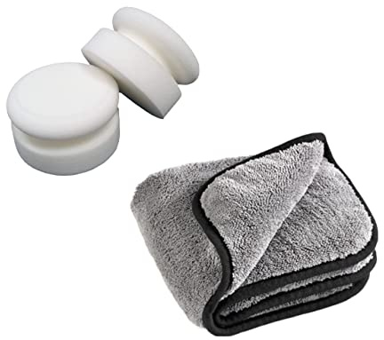 SCHAUMEX® Professionell poleringssvamp, handpoleringssvamp, bilset för bilvård – 2 stycken – inklusive mikrofiberduk – för tätningar, högglansigt vax – lätt att tvätta ut – tillverkad i Tyskland (3)