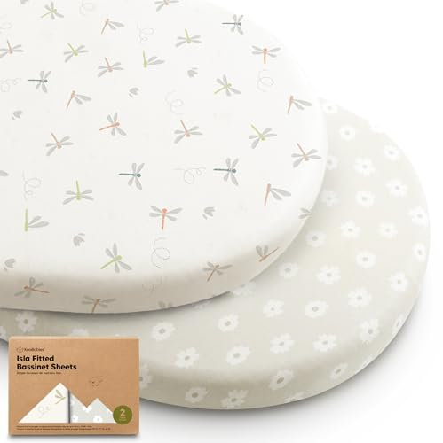 2-Pack Spannbettlaken Babybett für Mädchen, Junge - Bamboo Spannbettlaken Kinderwagen Kompatibel mit Halo Stubenwagen, Chicco, Baby Delight, Graco, Unisex Beistellbett Spannbettlaken (Meadow)