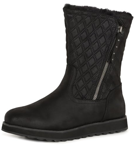 Skechers Dam Keepsakes 2.0 morgonpromenader ankelstövel, Svart mikroläder fuskpäls, 36 EU