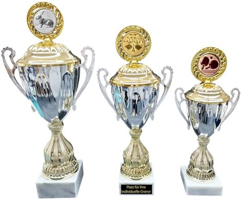 eberin – Metall Pokal Trophäe Manuel Silber/Gold – Pokal Award mit Deckel, in 3 Größen verfügbar, Gravur optional