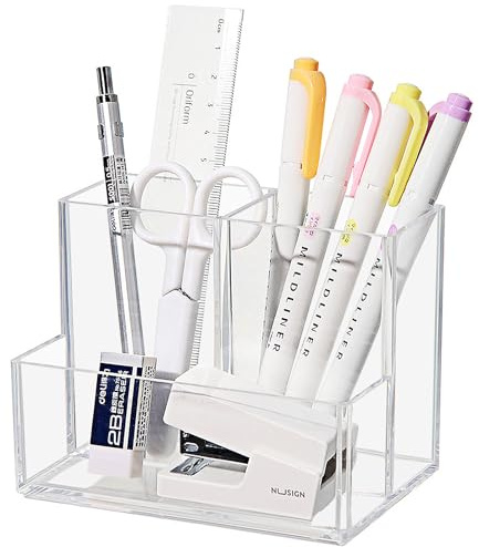 MUAMAX Clear Acrylic Pencil Pen Organizer 3 Slots Makeup Brush Holder Multi-Purpose Cosmetic Brushes Storage Holder with 3 Slots,Desktop Organizer for Office School Home Supplies