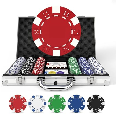 HEITOK Texas Hold'em Poker Chip Set 200-pcs with Aluminum Carrying Case & Professional Weight Chips Plus 5 Poker Dice Waterproof