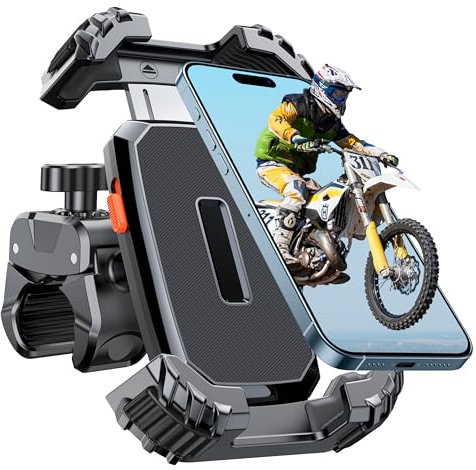 EOIWUY Bike Phone Holder, Quick Install Motorbike Phone Mount with Upgrade Stainless Steel Clamp Arm & Secure Lock, 360° Rotatable Bicycle Phone Holder for All 4.7”-6.8” Phone, Motorcycle/Pram/Scooter