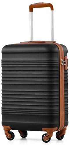 COOLIFE Maleta de cabina 55 x 35 x 20 cm para aerolínea Ryanair Equipaje de mano Cabina ligera con cerradura TSA y 4 ruedas giratorias, blanco/marrón, Negro y marrón., 55 x 35 x 20cm, Maleta rígida