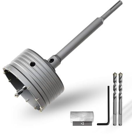 CSOOM 110 mm Beton-lochsäge mit 220 mm SDS-Plus verlängerung, Lochsägen-Set für Beton, Hohl-Bohrkrone Set, 4 Schneiden Zentrierbohrer 8x110mm, Hartmetallspitze, 2xZentrierbohrer