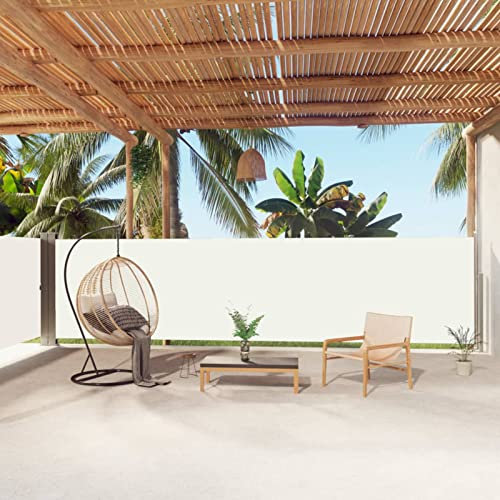 Keyroto Store latéral pour balcon, marquise latérale, brise-vent, terrasse, store latéral extensible pour terrasse, crème, 160 x 1000 cm