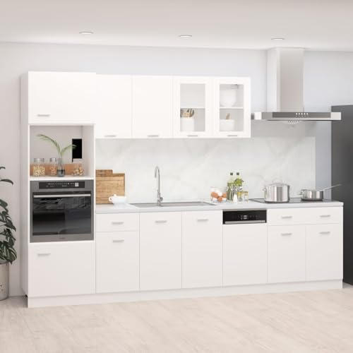 CIADAZ 7-tlg. Küchenzeile, Küche, Einbauküche, Küche Komplett, Küchenmöbel, Küchenunterschrank, Küchenschränke, Arbeitsplatte, Küchenblock, Miniküche, Weiß Spanplatte