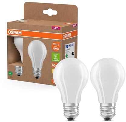 Osram LED Superstar Classic LED-Lampe A 100 in klassischer Kolbenform aus gefrostetem Glas, 7.2 W, 1521 lm, E27 Fassung, 2700 K für warmweißes Licht, EEK A, 60 mm Durchmesser, 2-Pack