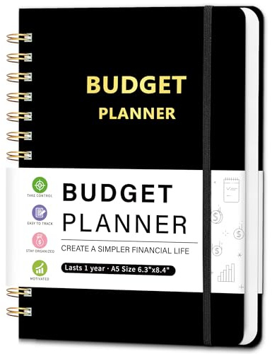 Budget Planner - Monthly Financial Organizer with Expense & Bill Tracker, Undated Finance Planner/Account Book for Effective Money Management, Spiral Binding,6.3x8.4, Black