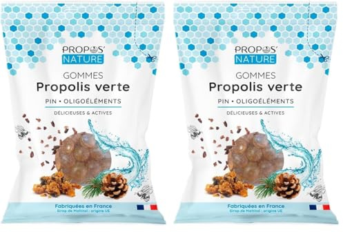 Gommes de Propolis Verte Bio - Oligoéléments & Pin - 45g - Maux de gorge - Certifié Agriculture biologique - Fabrication Française - Huile essentielle de Pin Sylvestre Bio - PROPOS'NATURE (Lot de 2)