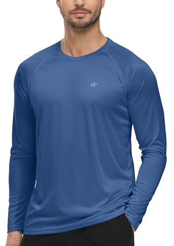 Tyhengta Maglietta con protezione UV da uomo, a maniche lunghe, estiva, da spiaggia, protezione solare, ad asciugatura rapida, con protezione contro i raggi UV, Blu scuro, M