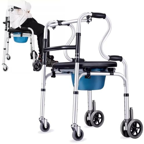 QKPFCVG Chaise de Douche, Chaise de Toilette, Fauteuil Roulant de Douche, Tabouret de Douche Mobile Pliable, Chaise percée réglable en Hauteur pour Femmes Enceintes âgées, capacité de Poids de 220 LB