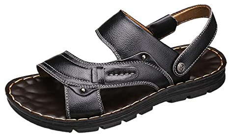 Sandalias al aire libre para hombre, zapatos descalzos cómodas, sandalias de trekking con plantilla, sandalias de senderismo deportivas de cuero ortopédicas, sandalias de trabajo cerradas, 01 negro