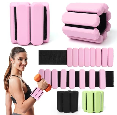 Justerbara handledsvikter med 2 stycken (0,9 kg), hållbara bärbara viktmanschetter, ankelvikter och ankelvikter för yoga, dans, pilates, cardio, aerobics, promenader (rosa)