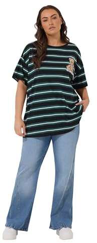 Yours Curve Stripe Teddy Print T-Shirt - Women's - Plus Size Curve Green