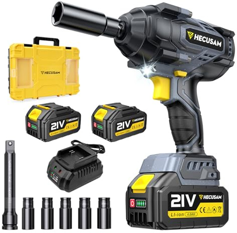 Llave de Impacto 1400N.m(1032Ft-lbs) 4000RPM 4 Velocidades, 21V 1/2 Pulgada Sin Escobillas Llave de Impacto Inalámbrica, 2×4,0Ah Baterías, Para Desmontaje Tornillos Tuercas Neumáticos Camión (black)