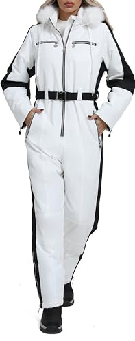BenBoy Womens Snow Ski Suit Snowsuits Winter Warm Outdoor Snowboard Bibs Jumpsuits Waterproof Removable Collar Coat,HXK9196W-White-M