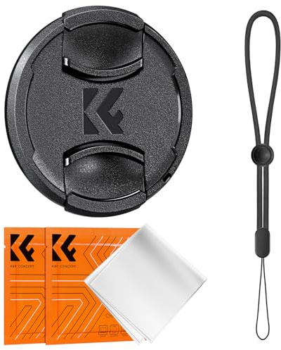 K&F CONCEPT Tapa de Objetivo de 52mm, 4 en 1 con Correa Antipérdida y 2 Paños de Limpieza de Microfibra, Tapa Protectora Tipo Pinza Compatible con Objetivos Canon, Nikon, Sony con Rosca de 52mm