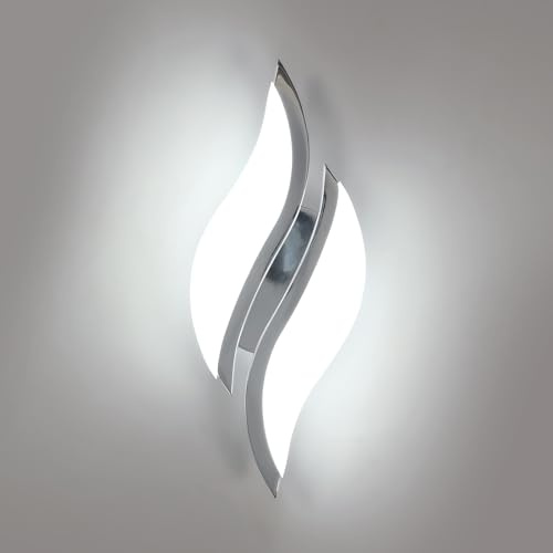 Goeco Applique da Parete Interno LED, 12W 1350LM Lampada LED Moderno con 2 Tubi Luminosi Ondulati Luce Bianca Fredda 6500K Applique Cromata per Soggiorno Corridoio Scale Camera da Letto