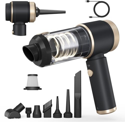 Ytnewin Car Vacuum Portable Cordless,16000PA Strong Suction Handheld Car Cleaner with Dual HEPA Filters,LED Light,Type-C Charging Mini Vacuum, One-Click Empty Compact for Home Cleaning and Office