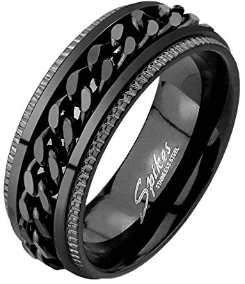 Mianova Herren Band Ring Edelstahl mit Ketten Style Bandring Herrenring Partnerring Biker Rocker Schwarz Größe 63 (20.1)