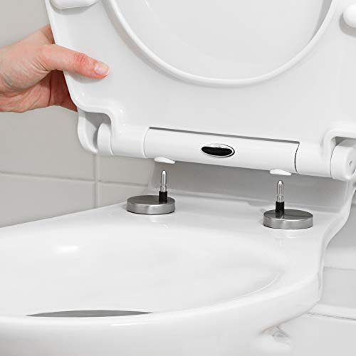 SA Products Quick Release Toilet Seat - with Soft Close & Quick Release Hinges for Easy Cleaning - Universal Bathroom Bowl Seating with Thermoset Lid, ABS Cylinder, Fixings - 44.1x36.5x5cm, White