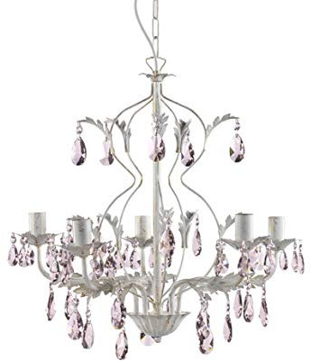 Onli 4920/5R Lampadario Classico Avorio Spennellato Oro con Gocce in Cristallo