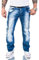 Rock Creek Herren Designer Jeans Hose Dicke Nähte Vintage Herrenjeans Stonewashed Comfort Fit Used Look gerades Bein RC-2011 Blau W31 L30