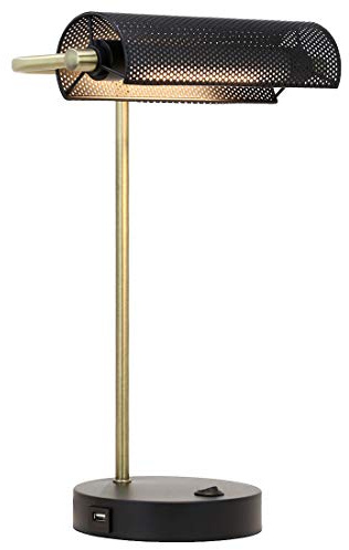 O’Bright LED Desk Lamp with USB Charging Port, Metal Lamp, Flexible Swivel Arms, Soft White LED Reading Light (3000K), Bedside Reading Lamp, Office Lamp, Table Lamp, ETL Listed (Piano Lamp - Black)