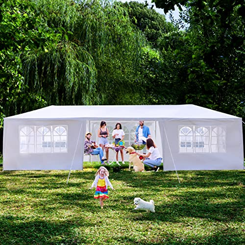 10'x30' Outdoor Party Tent, Wedding Patio Gazebo, Canopy Tent with 7 Removable Sidewalls, Cater Events Pavilion with Transparent Windows, Waterproof, Easy Set