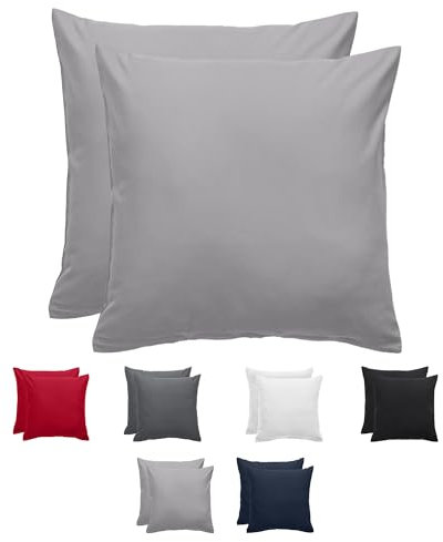Komfortec Kissenbezug 40x40 2er Set - 100% Mikrofaser, Weich & Atmungsaktiv, mit Reißverschluss - Kopfkissenbezug - Waschbar & Pflegeleicht - Grau